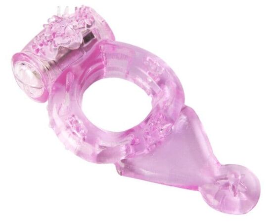 Розовое эрекционное виброкольцо с хвостом, фото 