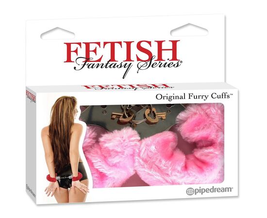 Металлические наручники Original Furry Cuffs с розовым мехом, фото 
