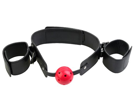 Кляп-наручники с красным шариком Breathable Ball Gag Restraint, фото 