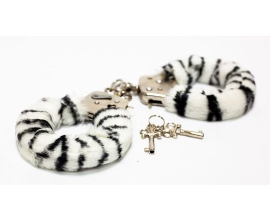 Меховые наручники с окраской под зебру, фото 