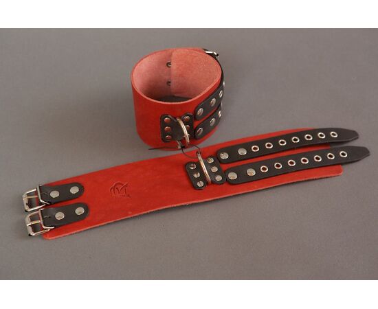 Широкие красно-черные наручники без подкладки, фото 